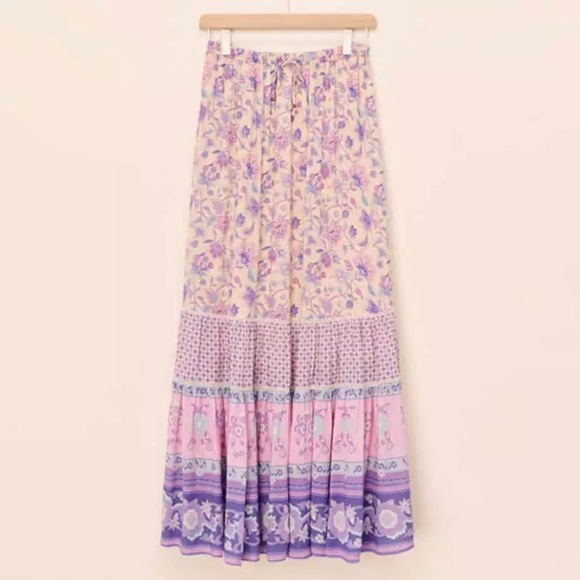 Lavender Floral Boho Gypsy Maxi Skirt - Picture 6 of 6